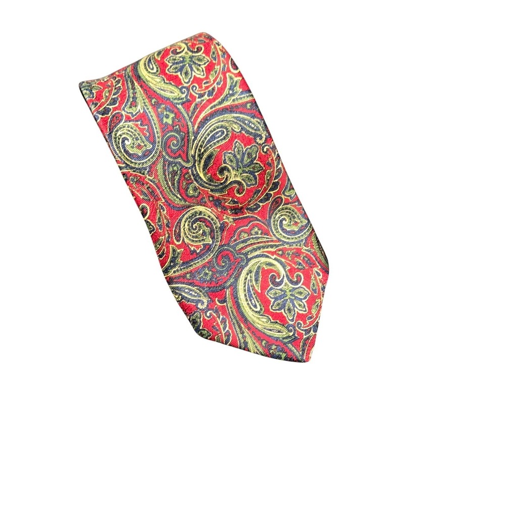 Brooks Brothers Makers Mens Red Green Paisley Silk Tie Made in USA